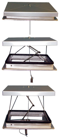 Stock Photo-Spring Loaded Top Down Damper.-Environmental Chimney Service- Asheville NC Three examples of a Spring Loaded Top Down Damper showing stages of it opening and closing