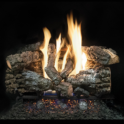 gas fireplace log set burning