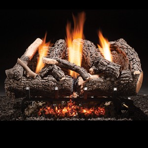 large gas log set with fire burning
