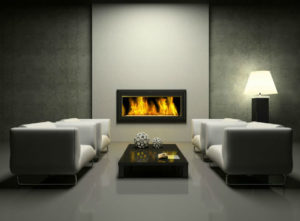 modern fireplace with floating hearth