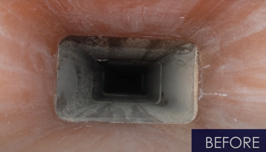 Before and After photos of a clay flue liners
